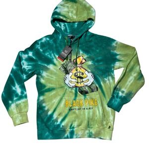 Black Pike Mens Tie Dye Hoodie Green Money Bag Graphic Always Bet On Black NWT L